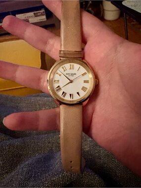 Kate Spade NY Rose Gold Tone Mother of Pearl Watch with Pinkish Beige Strap